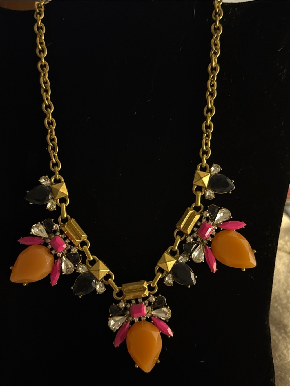 J. Crew Vintage Gold-Tone Necklace with Peach Navy and Hot Pink Accents - Picture 3 of 11
